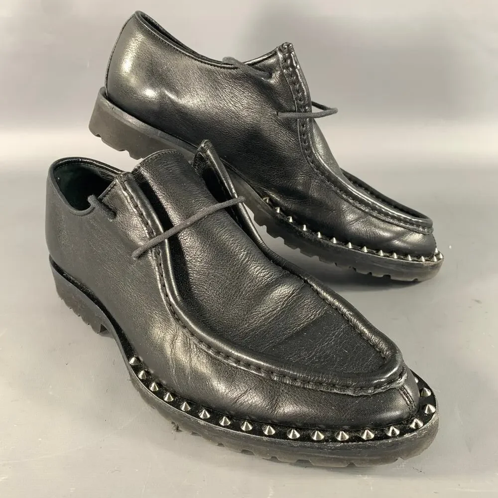 DSQUARED2 Worlds End Size 7 Black Silver Studded Leather Lace Up Shoes